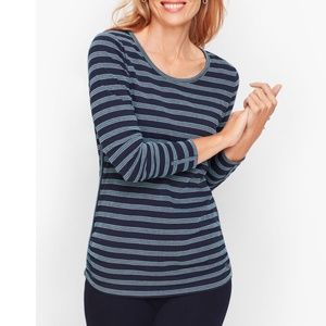 NWT Navy Stripe Long Sleeve Tee Size PM Scoop Neck Ruched Sides T by Talbots